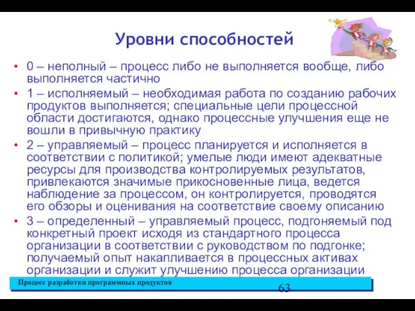 Уровни способностей 0 – неполный – процесс либо не выполняется вообще,