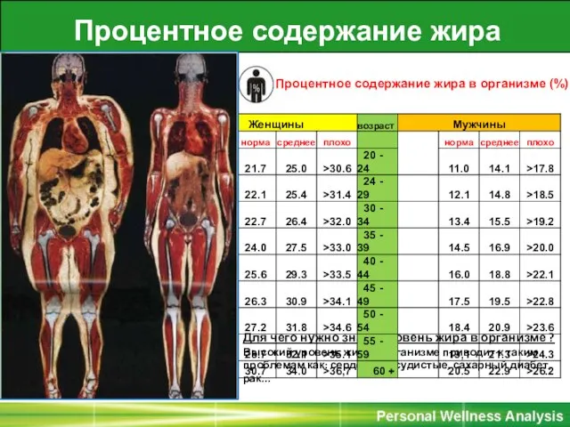 Для чего нужно знать уровень жира в организме ? Высокий уровень