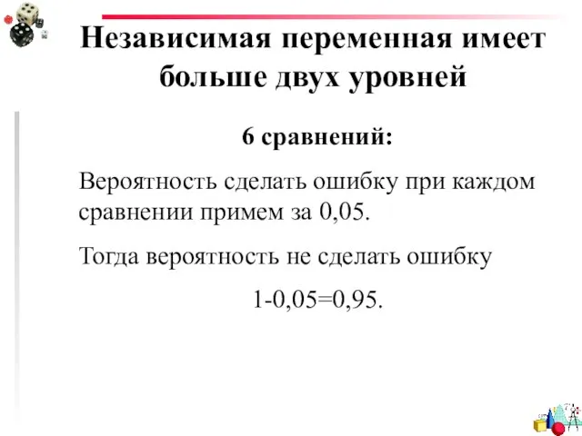 Независимая переменная имеет больше двух уровней 6 сравнений: Вероятность сделать ошибку