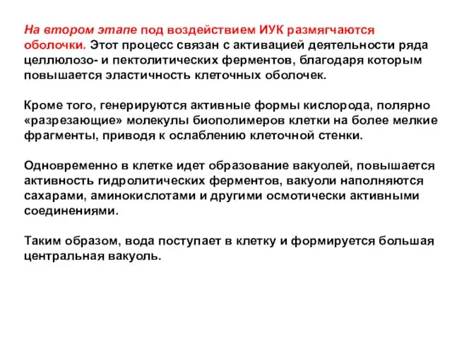 На втором этапе под воздействием ИУК размягчаются оболочки. Этот процесс связан