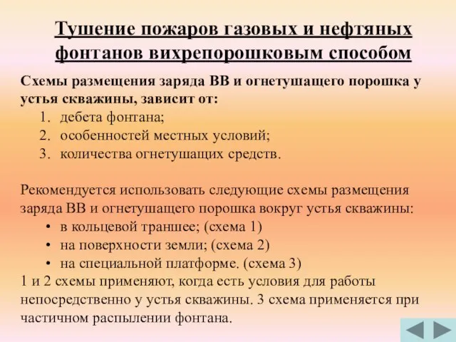 Тушение пожаров газовых и нефтяных фонтанов вихрепорошковым способом Схемы размещения заряда