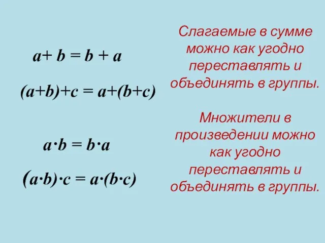 a+ b = b + a Слагаемые в сумме можно как