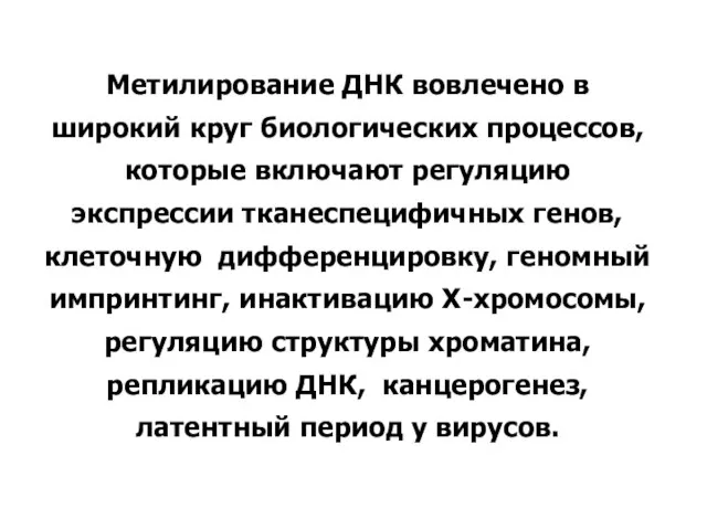 Метилирование ДНК вовлечено в широкий круг биологических процессов, которые включают регуляцию