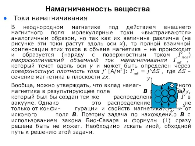 Токи намагничивания В неоднородном магнетике под действием внешнего магнитного поля молекулярные