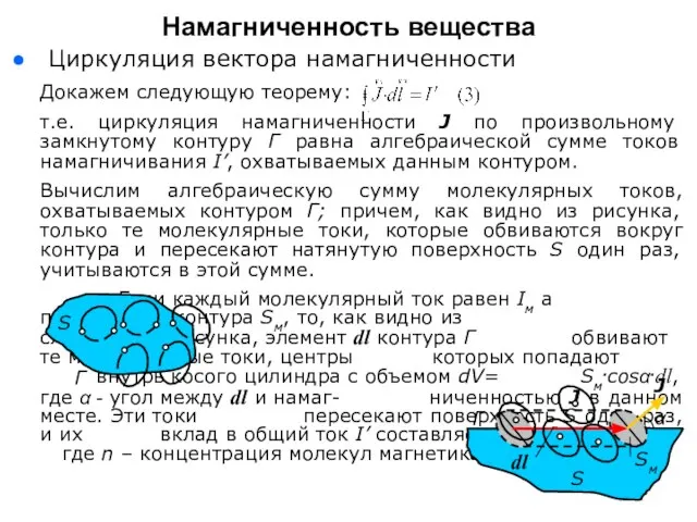 Циркуляция вектора намагниченности Докажем следующую теорему: т.е. циркуляция намагниченности J по