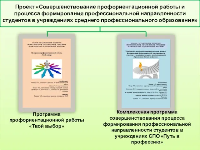 Проект «Совершенствование профориентационной работы и процесса формирования профессиональной направленности студентов в