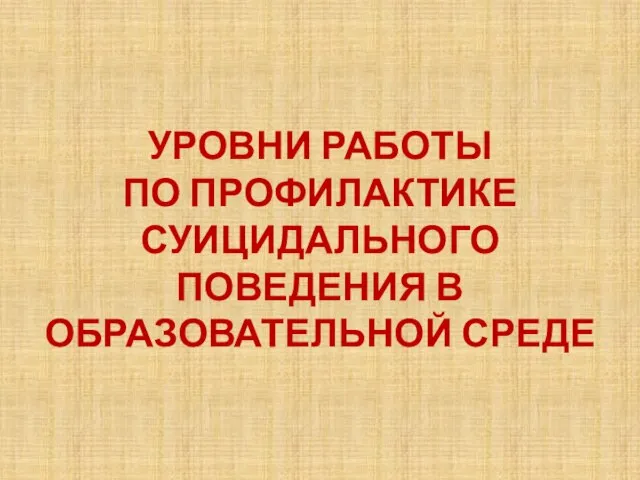 УРОВНИ РАБОТЫ ПО ПРОФИЛАКТИКЕ СУИЦИДАЛЬНОГО ПОВЕДЕНИЯ В ОБРАЗОВАТЕЛЬНОЙ СРЕДЕ