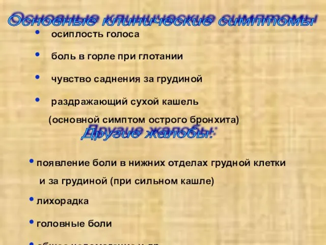 осиплость голоса боль в горле при глотании чувство саднения за грудиной