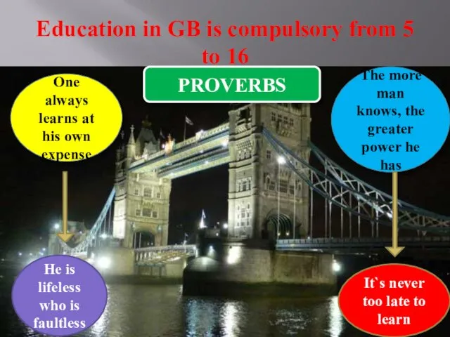 Education in GB is compulsory from 5 to 16 PROVERBS One