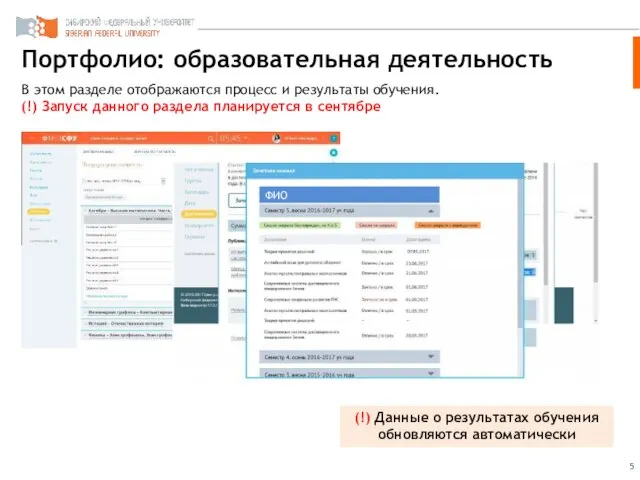 Портфолио: образовательная деятельность В этом разделе отображаются процесс и результаты обучения.