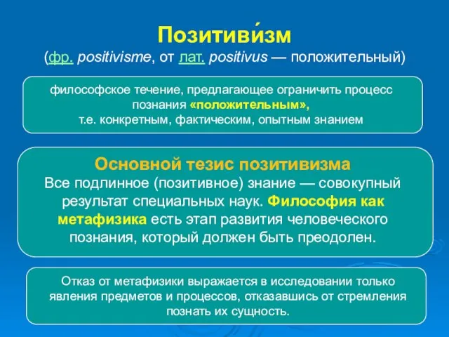 Позитиви́зм (фр. positivisme, от лат. positivus — положительный) философское течение, предлагающее