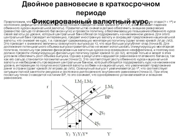 Двойное равновесие в краткосрочном периоде Фиксированный валютный курс. Предположим, что экономика