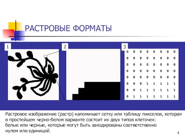 РАСТРОВЫЕ ФОРМАТЫ 1 3 Растровое изображение (растр) напоминает сетку или таблицу