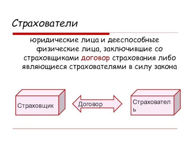 Страхователи юридические лица и дееспособные физические лица, заключившие со страховщиками договор