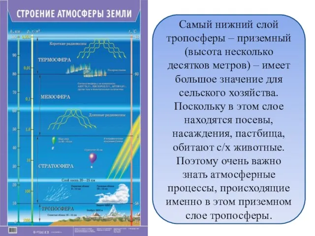 Самый нижний слой тропосферы – приземный (высота несколько десятков метров) –