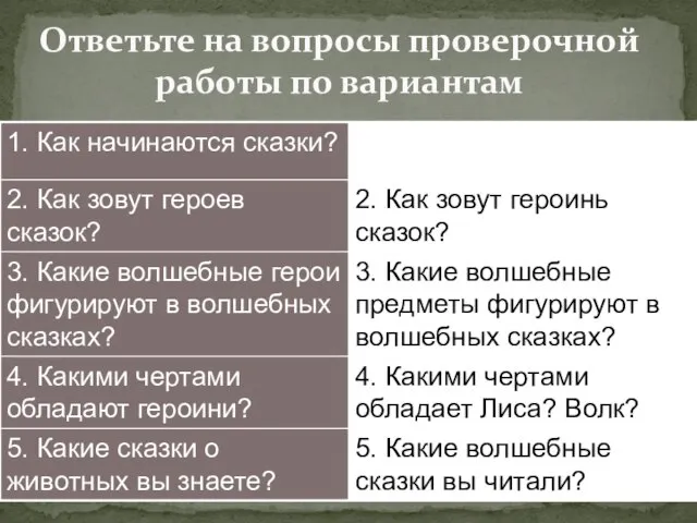 Ответьте на вопросы проверочной работы по вариантам