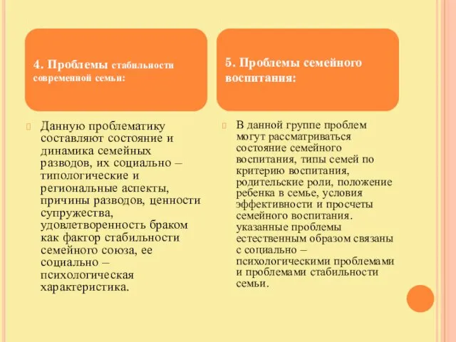 . Данную проблематику составляют состояние и динамика семейных разводов, их социально