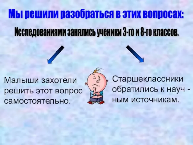 Мы решили разобраться в этих вопросах: Исследованиями занялись ученики 3-го и