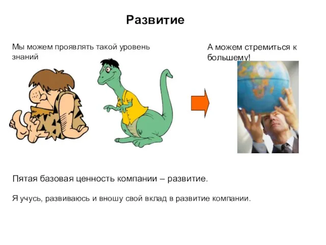 Развитие Мы можем проявлять такой уровень знаний А можем стремиться к