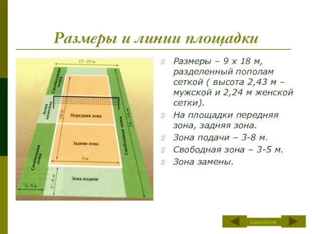 Размеры и линии площадки Размеры – 9 х 18 м, разделенный