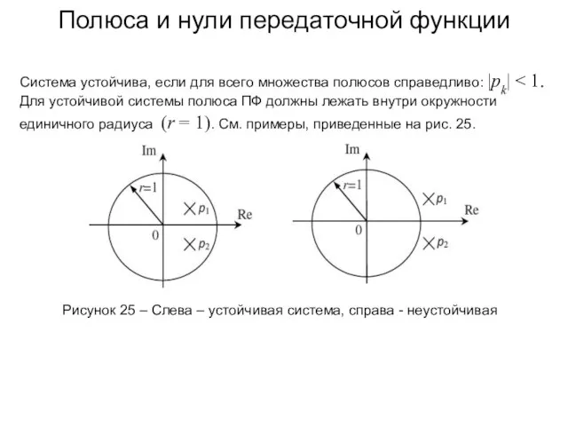 Полюса и нули передаточной функции Система устойчива, если для всего множества