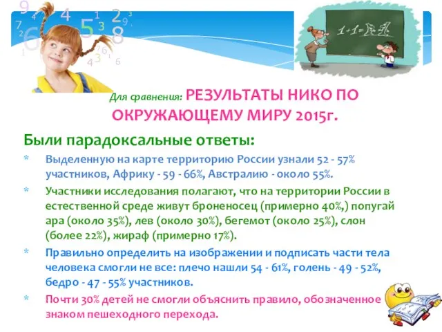 Для сравнения: РЕЗУЛЬТАТЫ НИКО ПО ОКРУЖАЮЩЕМУ МИРУ 2015г. Были парадоксальные ответы: