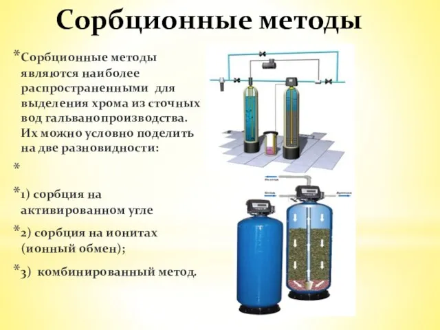 Сорбционные методы Сорбционные методы являются наиболее распространенными для выделения хрома из