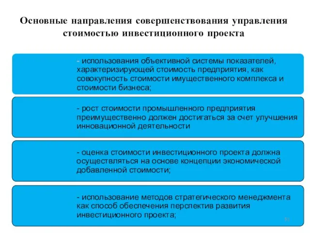 Основные направления совершенствования управления стоимостью инвестиционного проекта