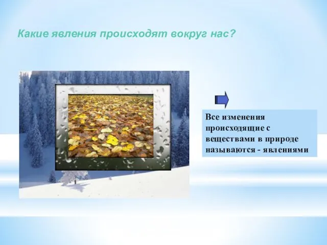 Все изменения происходящие с веществами в природе называются - явлениями Какие явления происходят вокруг нас?