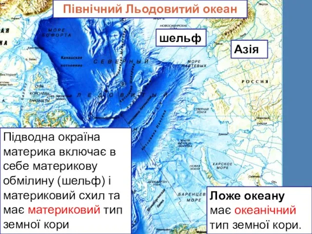 Північний Льодовитий океан шельф Азія Підводна окраїна материка включає в себе