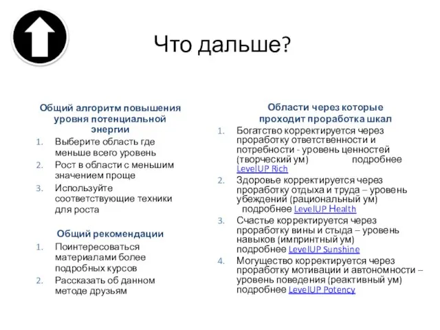 Что дальше? Общий алгоритм повышения уровня потенциальной энергии Выберите область где