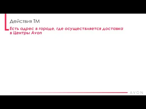 Есть адрес в городе, где осуществляется доставка в Центры Avon Действия ТМ