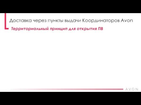 Территориальный принцип для открытия ПВ Доставка через пункты выдачи Координаторов Avon