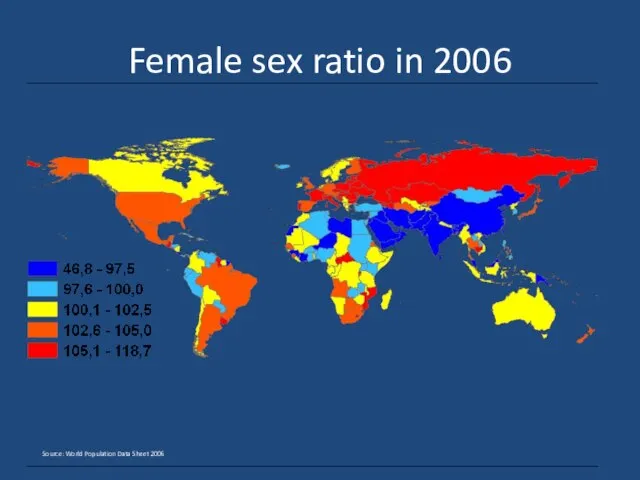 Female sex ratio in 2006 Source: World Population Data Sheet 2006