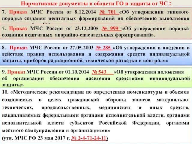 Нормативные документы в области ГО и защиты от ЧС : 8.