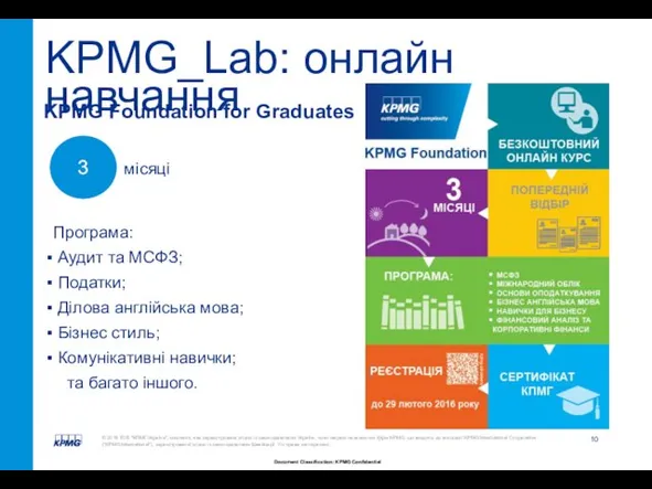 KPMG_Lab: онлайн навчання Програма: Аудит та МСФЗ; Податки; Ділова англійська мова;