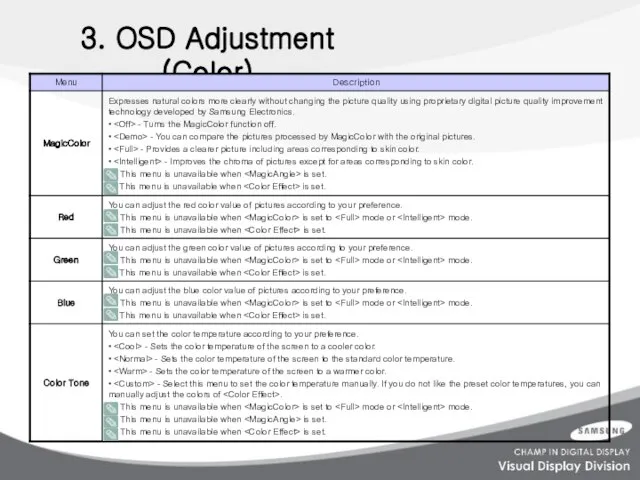 3. OSD Adjustment (Color)