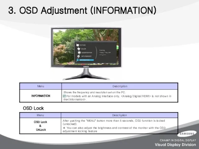 3. OSD Adjustment (INFORMATION) OSD Lock