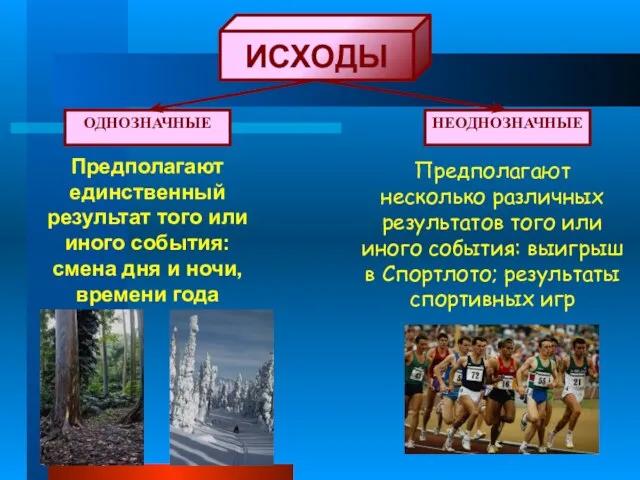 Предполагают единственный результат того или иного события: смена дня и ночи,