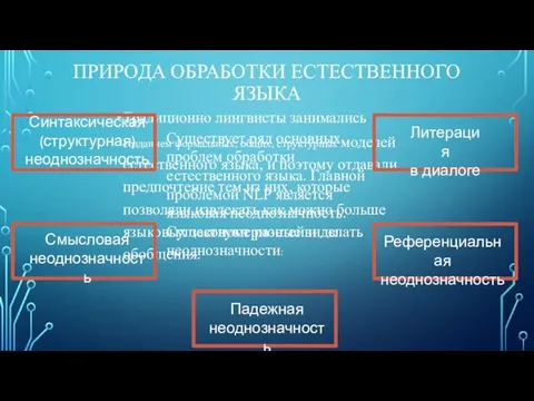 ПРИРОДА ОБРАБОТКИ ЕСТЕСТВЕННОГО ЯЗЫКА Традиционно лингвисты занимались созданием формальных, общих, структурных