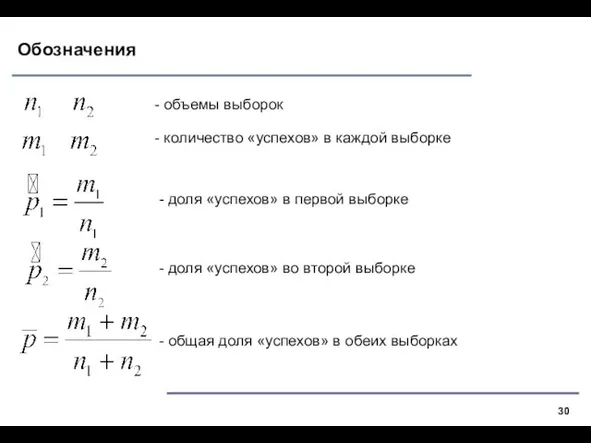 Обозначения - объемы выборок - количество «успехов» в каждой выборке -