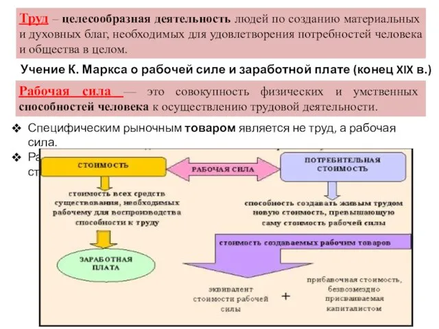 Учение К. Маркса о рабочей силе и заработной плате (конец XIX