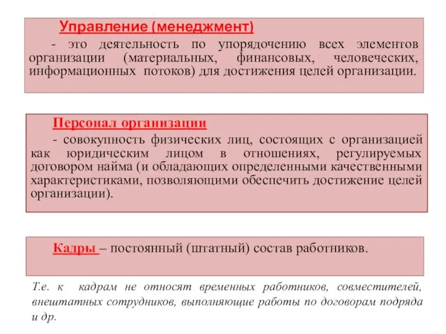 Персонал организации - совокупность физических лиц, состоящих с организацией как юридическим