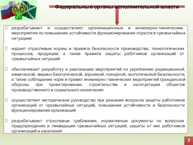 7 Федеральные органы исполнительной власти разрабатывают и осуществляют организационные и инженерно-технические