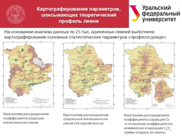 Картографирование параметров, описывающих теоретический профиль ливня Картосхема распределения коэффициента редукции интенсивности