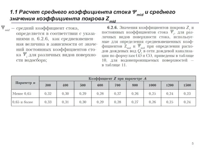 1.1 Расчет среднего коэффициента стока Ψmid и среднего значения коэффициента покрова Zmid