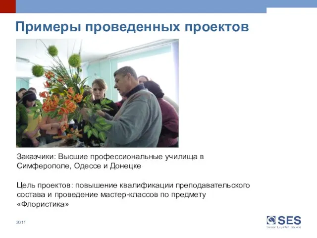 Примеры проведенных проектов Заказчики: Высшие профессиональные училища в Симферополе, Одессе и