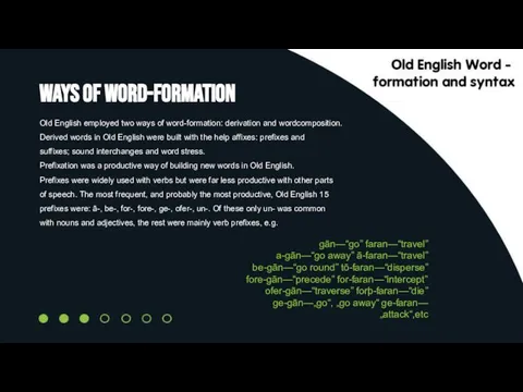 Ways of Word-Formation Old English employed two ways of word-formation: derivation