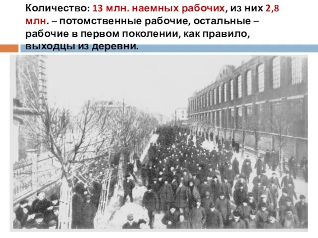 Количество: 13 млн. наемных рабочих, из них 2,8 млн. – потомственные