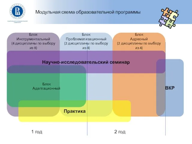 Модульная схема образовательной программы Блок Инструментальный (4 дисциплины по выбору из